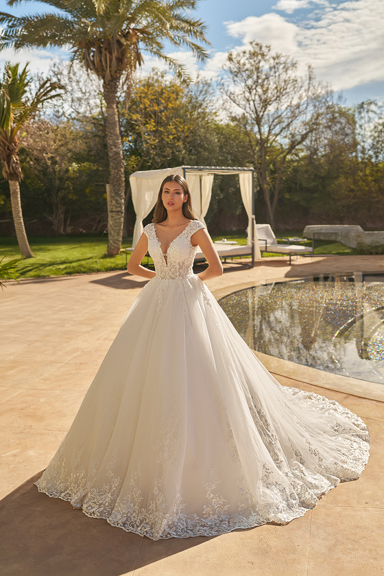 Robe de mariée princesse Elsa en dentelle avec manches courtes