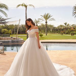 Robe de mariée princesse Fiona au bustier transparent perlé