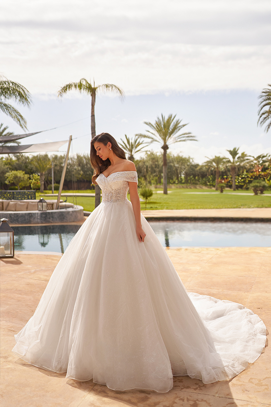 Robe de mariée princesse Fiona au bustier transparent perlé
