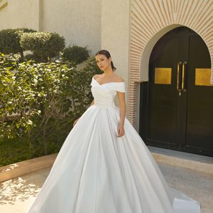 Robe de mariée Amélie, Maison Gabrielle, vue de face bustier drapé